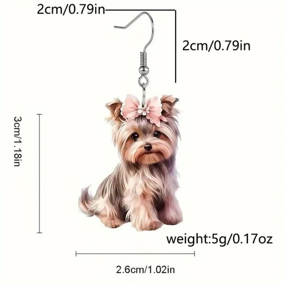 New Handcrafted Women's Cute Yorkshire Terrier Dog Dangle Earrings - Picture 3 of 5